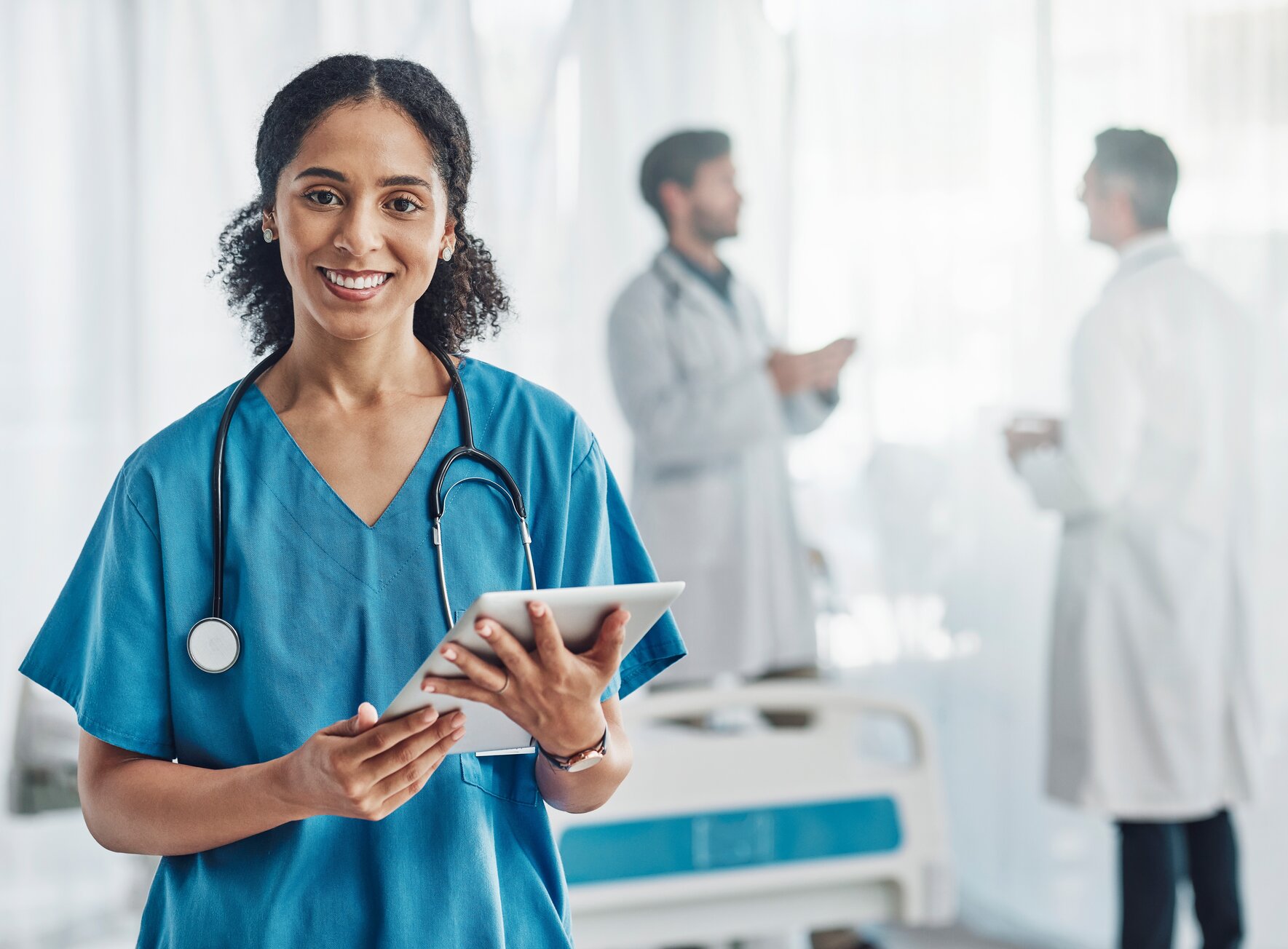 Healthcare,,Tablet,And,Portrait,Of,Black,Woman,Nurse,Or,Doctor